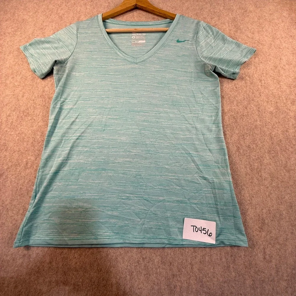 Nike Dri-FIT V-Neck‎ Tee Womens Medium Teal Space Dye Heather Athletic Shirt
